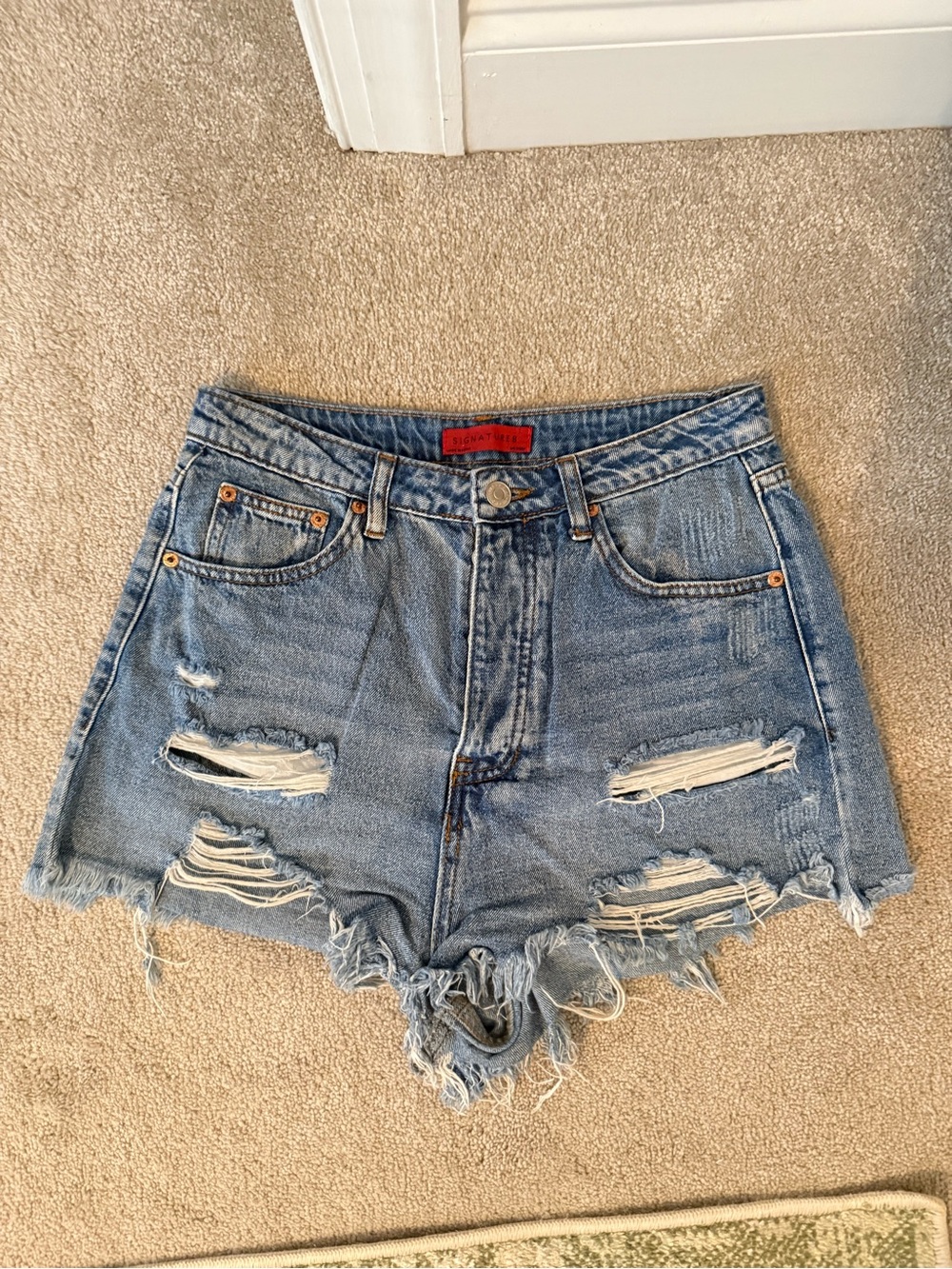 Signature8 High-Waist Distressed Denim Shorts